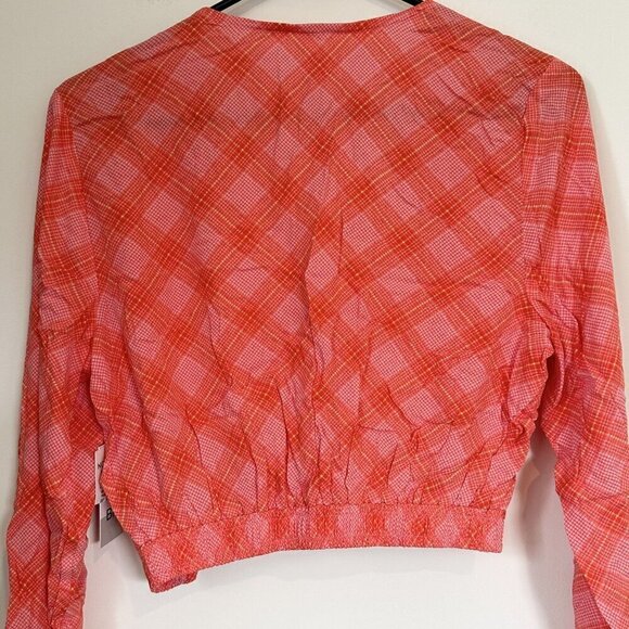 NWT BP by Nordstrom Long Sleeve Orange Plaid Crop Top - Size: Medium - Picture 7 of 8
